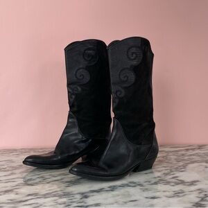 Via Spiga Black Leather & Suede Western Boots